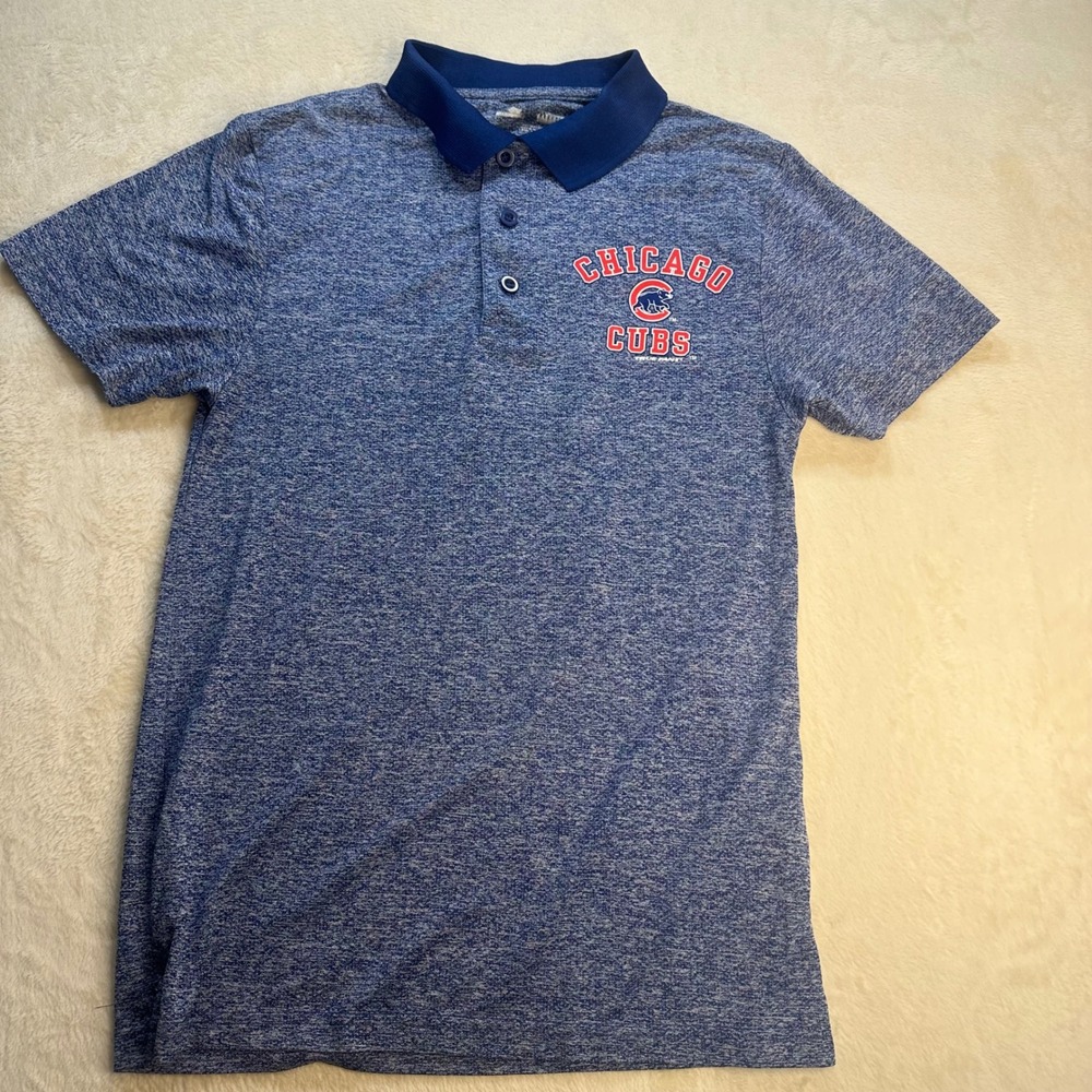 Chicago Cubs MLB Fanatics Mens Small Blue Space Dye Polo Shirt Short Sleeve